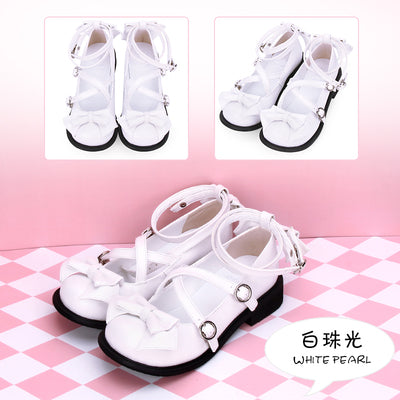 Angelic imprint~Sweet Lolita Bow Shoes Low Heel Round Toe 34 white pearl 