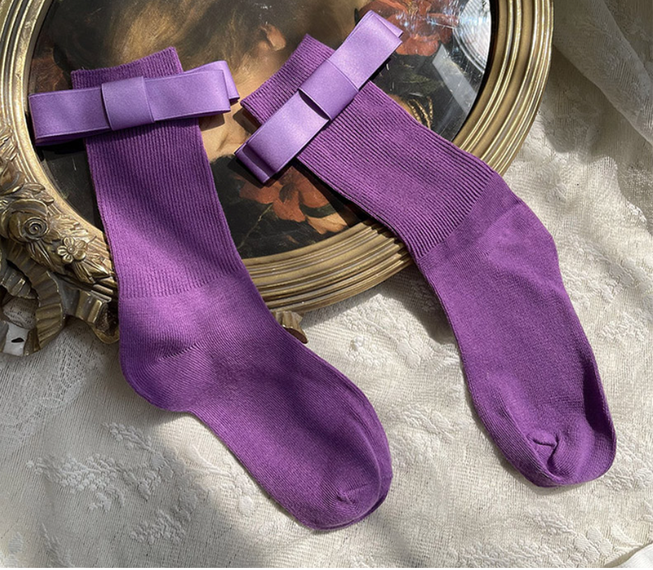 WAGUIR~Balletic Cotton Bow Short Socks purple free size 