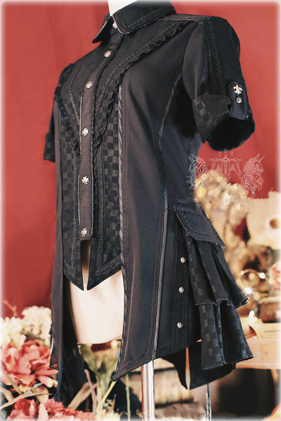Arca et Ovis~Gothic Lolita Shirt Short Sleeve Irregular Hemline Embroidery Lolita Blouse   