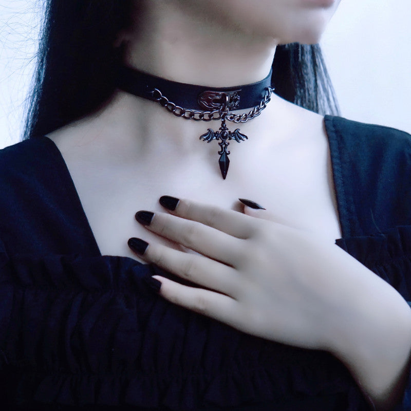 Gothic Lolita Cross Leather Choker