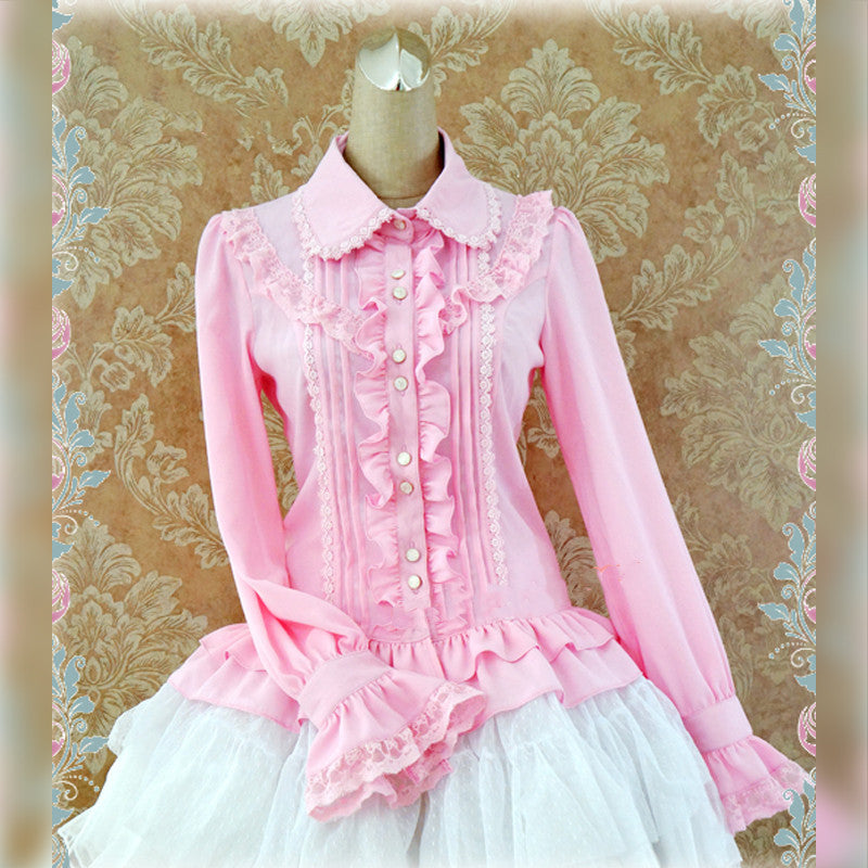 Strawberry Witch - Elegant Lace-Up Back Lolita Blouse S Pink