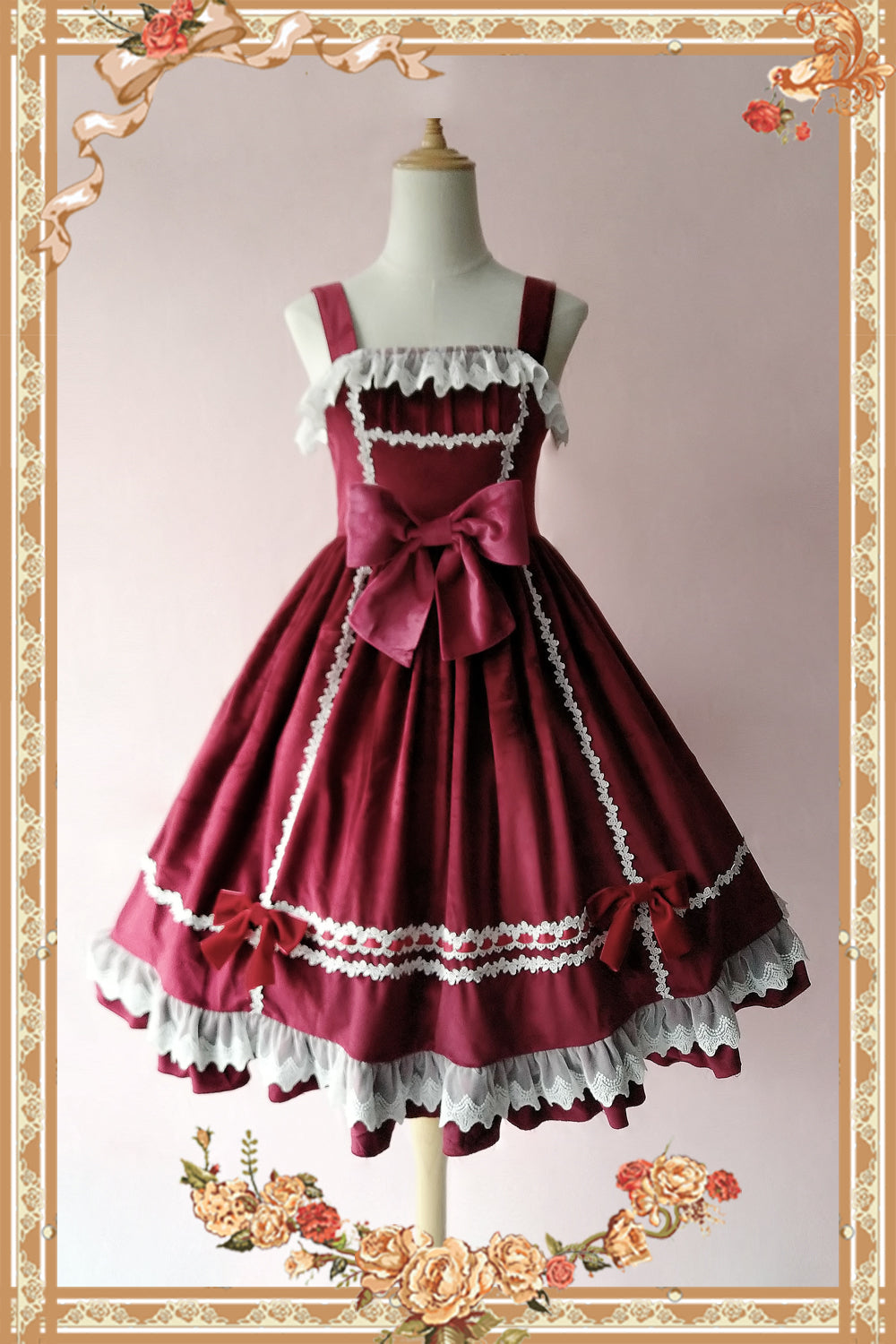 Infanta~Honey Sugar~Pure Velvet Lolita JSK Dress S wine red (L M S XL) 4566:9677