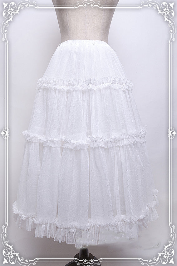 Krad Lanrete - Elegant Long and Short Lolita Petticoat One Size gauze SK (long version)-white color