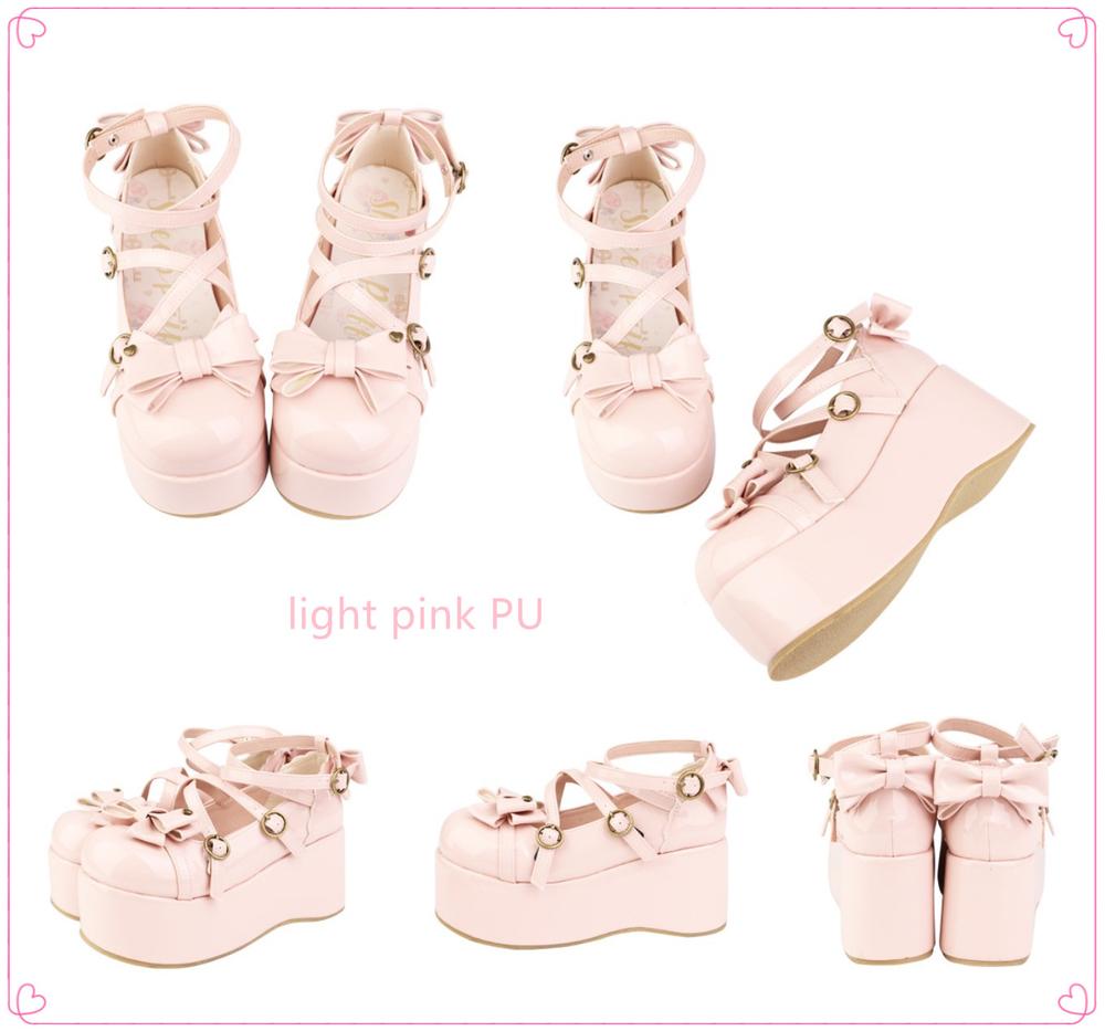 (Buy for me)Sheep Puff~ Sweet Lolita Bow Platform Shoes Multicolors 34 light pink PU 