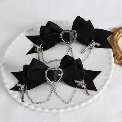 Xiaogui - Dark-themed Gothic Lolita Heart Hair Clips No.2 3D bow clips (a pair)