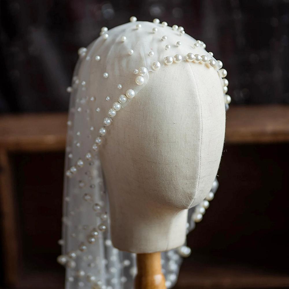 Youlapan - Bridal Face Covering Pearl Wedding Veil