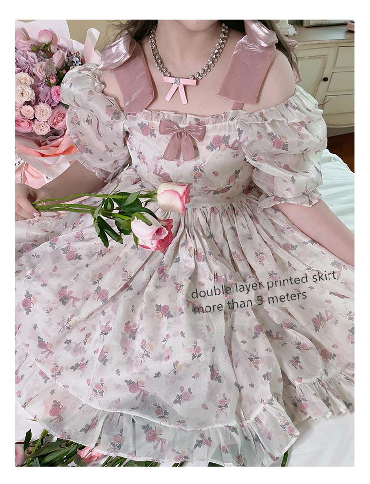 Yingtang~Plus Size Lolita Floral Print Lolita Dress 4842:71132