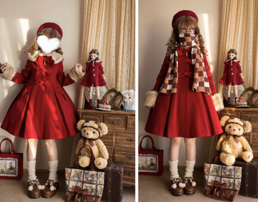 Unideer - Casual Lolita Winter Wool Down Coat Multicolors S burgundy