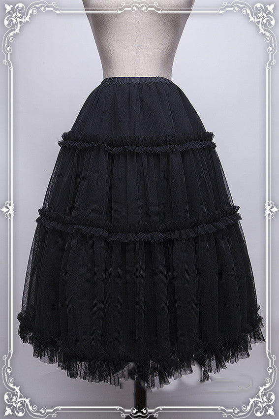 Krad Lanrete - Elegant Long and Short Lolita Petticoat One Size gauze SK (long version)-black color