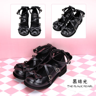 Angelic imprint~Sweet Lolita Bow Shoes Low Heel Round Toe 34 black pearl 