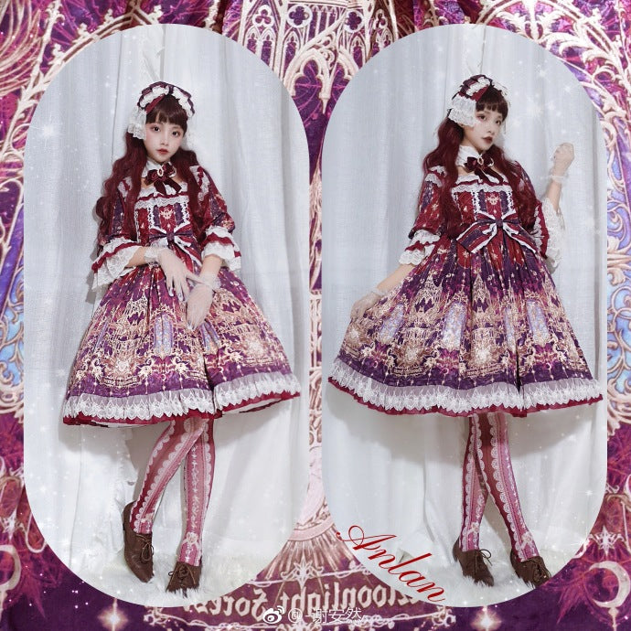 Lace Printed Bow 80D Lolita Tights Multicolors 4166:15607