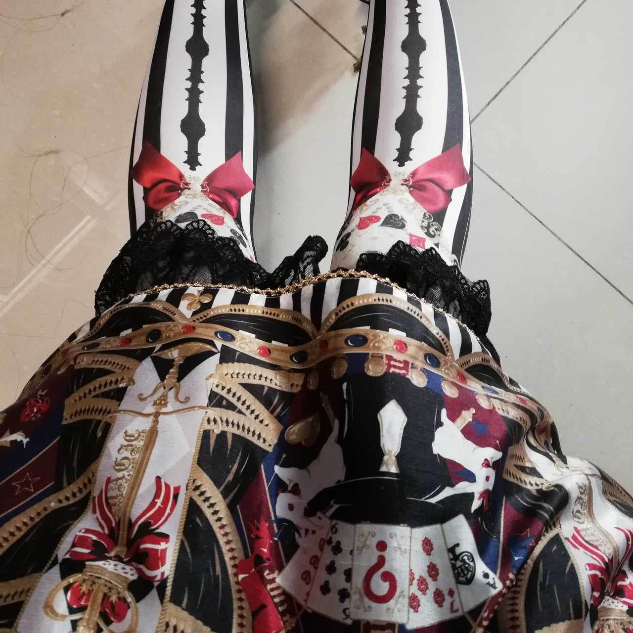 Red Maria - Royalty Game - Chessboard 80D Velvet Lolita Tights