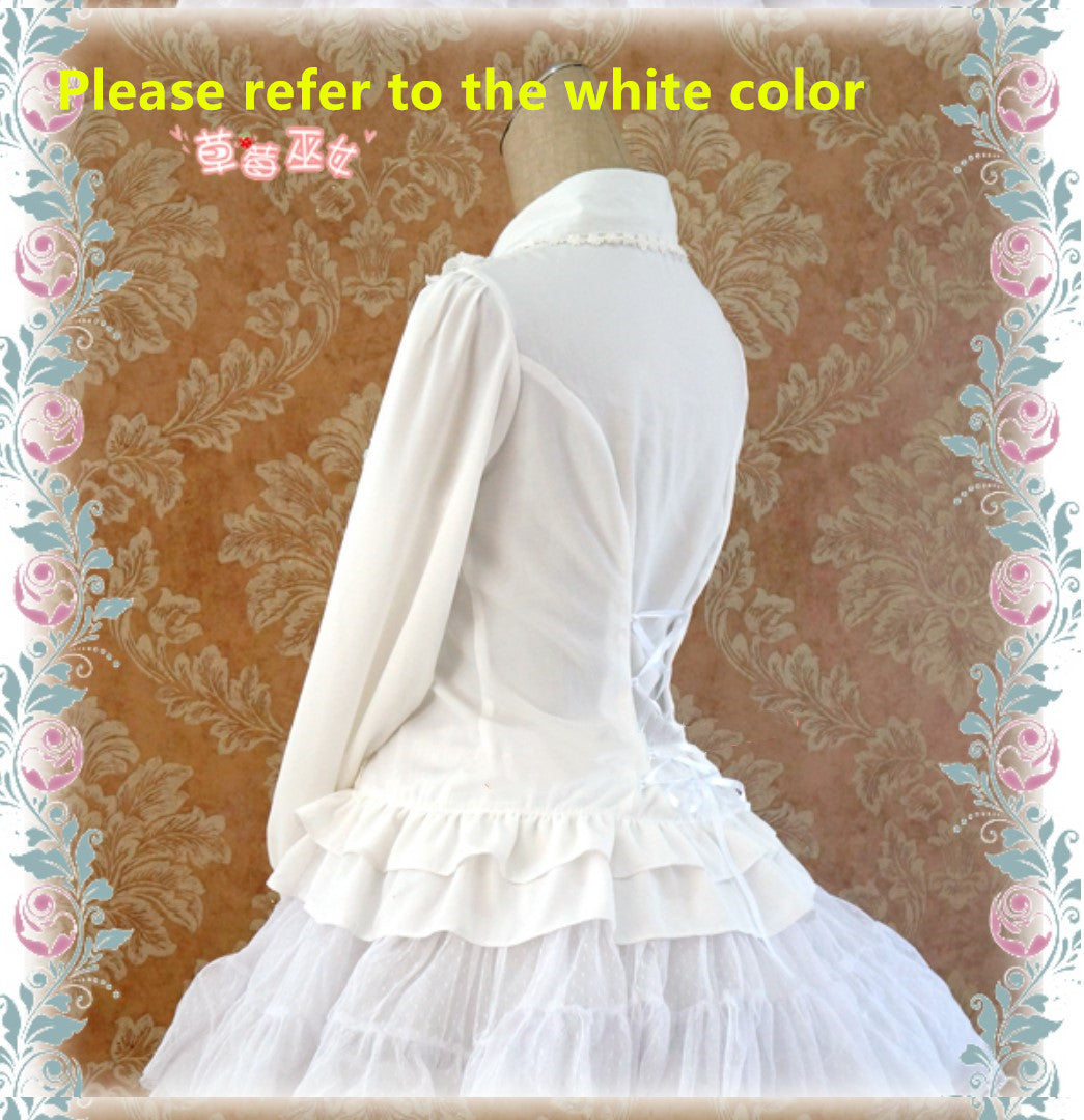 Strawberry Witch - Stand Coallr Silk Retro Lolita Blouse S white