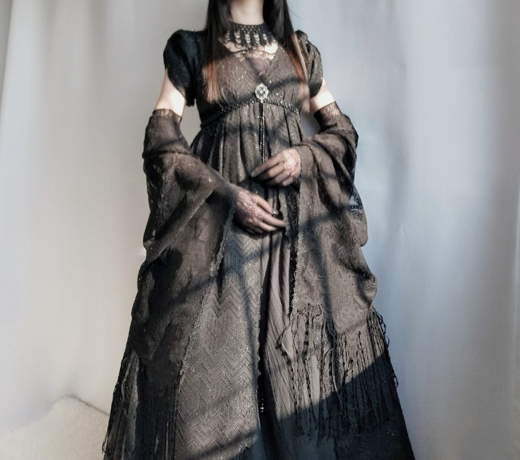 Surface Spell - MissBennet - Lace Classic Fringed Long Shawl black shawl only