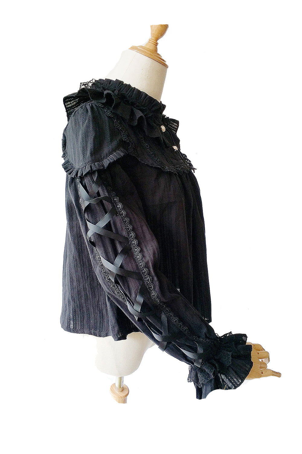 Infanta - Warm Tea - Cute Ribbon Long Sleeves Cotton Blouse One Size black