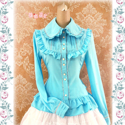 Strawberry Witch~Isabella~Corset Lacing Lolita Blouse S sky blue 