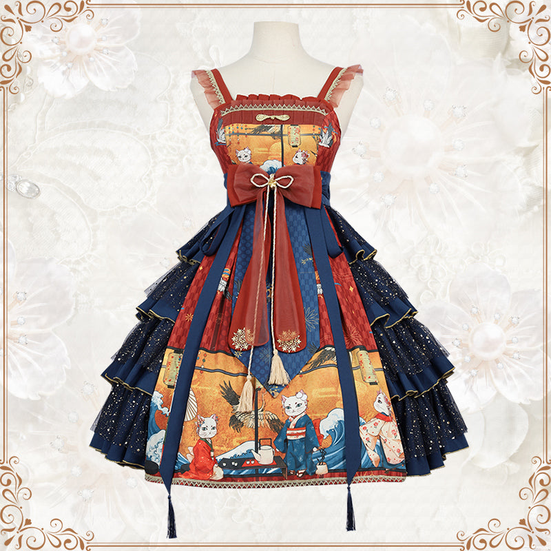 YingLuoFu~Ukiyo Record~Qi Lolita JSK Full Set S JSK+corset+bows 