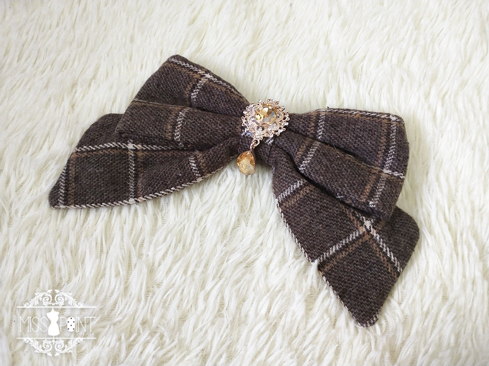 Miss point - Rose Silhouette - Lace Bow KC Lolita Accessories dark brown plaid KC