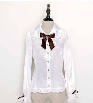 Pumpkin Cat - Chocolate Heart - Sweet Lolita Long Sleeve Blouse Multicolors S white