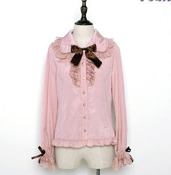 Pumpkin Cat - Chocolate Heart - Sweet Lolita Long Sleeve Blouse Multicolors S pink