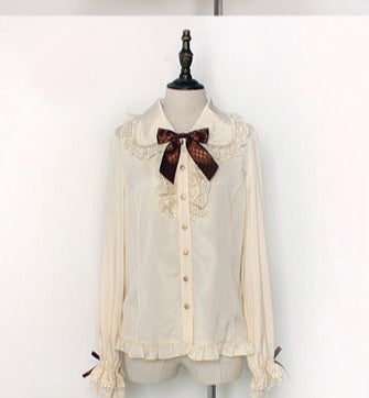 Pumpkin Cat - Chocolate Heart - Sweet Lolita Long Sleeve Blouse Multicolors S faint yellow