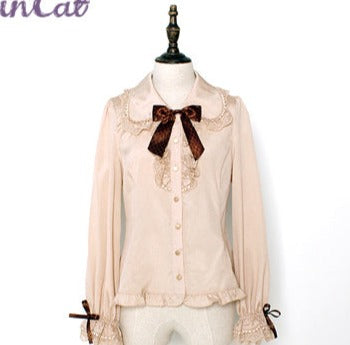 Pumpkin Cat - Chocolate Heart - Sweet Lolita Long Sleeve Blouse Multicolors S mocha