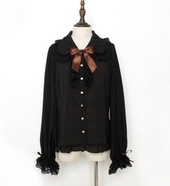 Pumpkin Cat - Chocolate Heart - Sweet Lolita Long Sleeve Blouse Multicolors S black