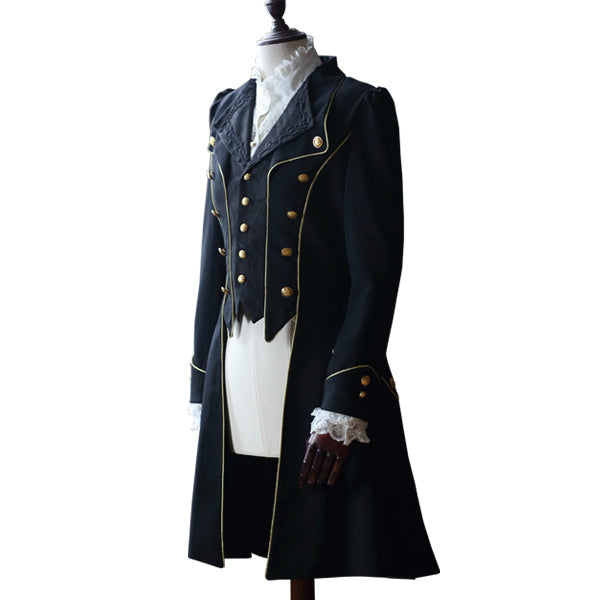 Immortal Thorn~Forever Rose~Ouji Lolita Coat Prince Handsome Wind Coat (L M S XL / Black) 4396:12129