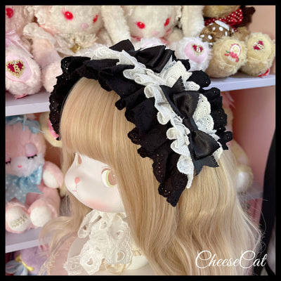 (Buyforme) Cheese Cat~Doll Lullaby Tabby Cat Cotton Lolita Headdress black+white cotton hairband  