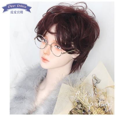 PippiPalace~Ouji Lolita Short Curly Wig wine red  