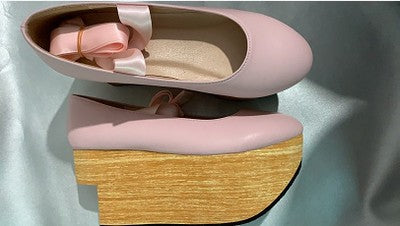 Japanese Style Wooden Platform Wa Lolita Shoes 35 Matte Pink - PU Leather