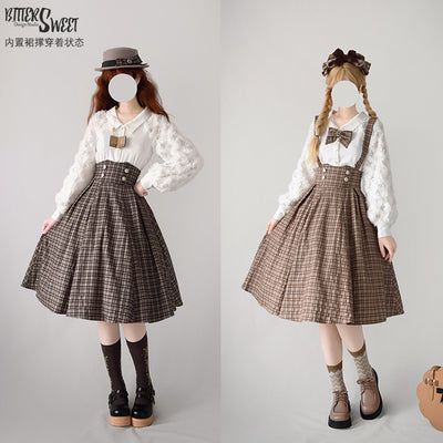 (BuyForMe) BitterSweet~Vintage Lolita Skirt Fishbone Tartan Super High Waist SK   