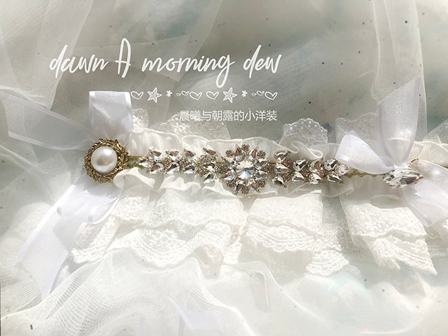 Dawn and Morning - Flower Wedding Lolita Accessories Headdress Set hairband white + golden