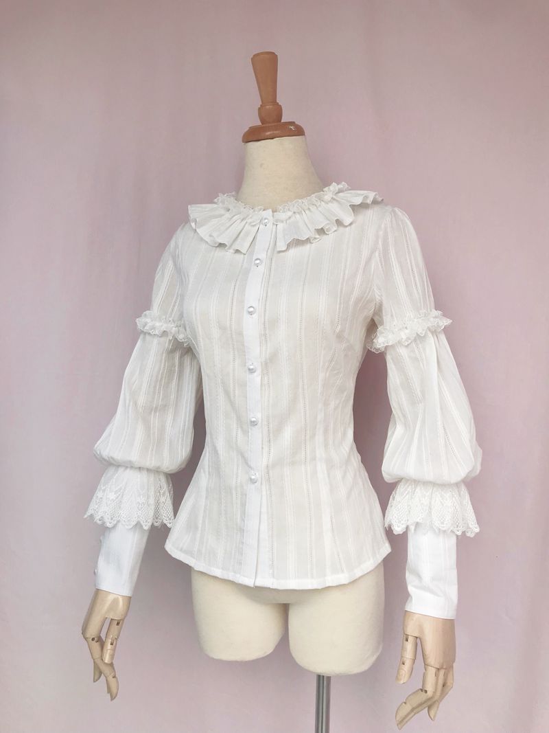 Yilia - Plush Size Lolita Mutton Sleeve Blouse S milk white