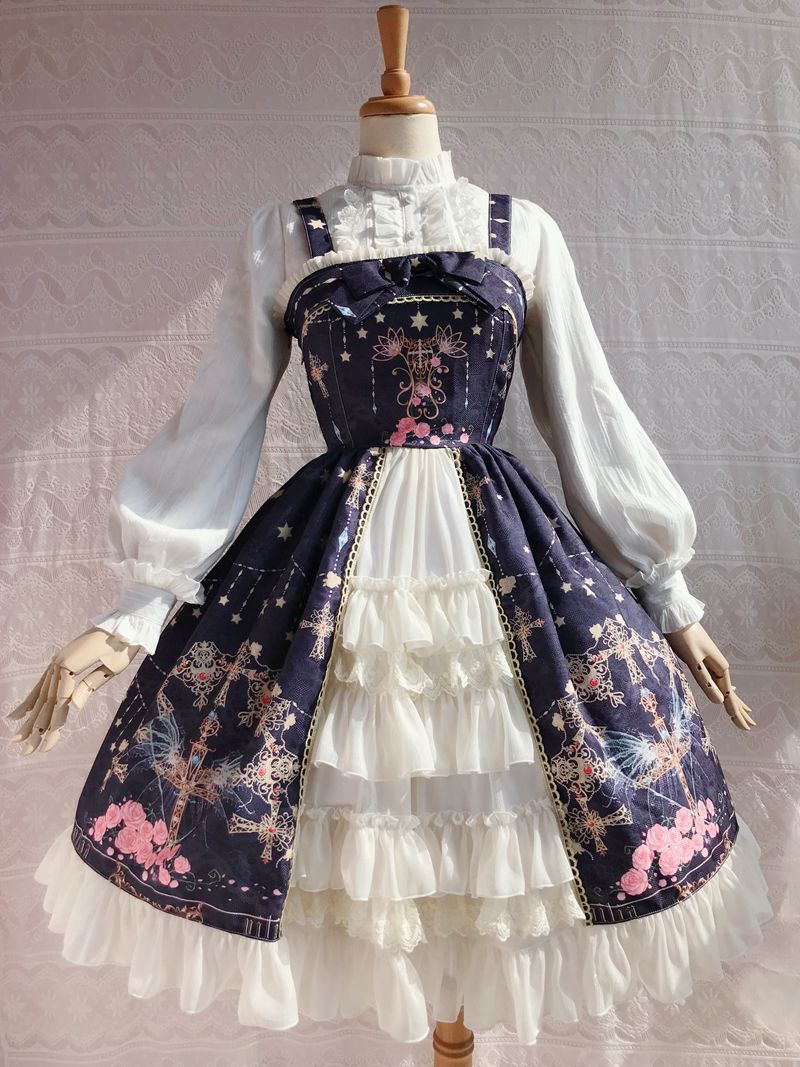 Yilia - Peacock Cross - Printed Winter Classic Lolita JSK XS Dark Purple