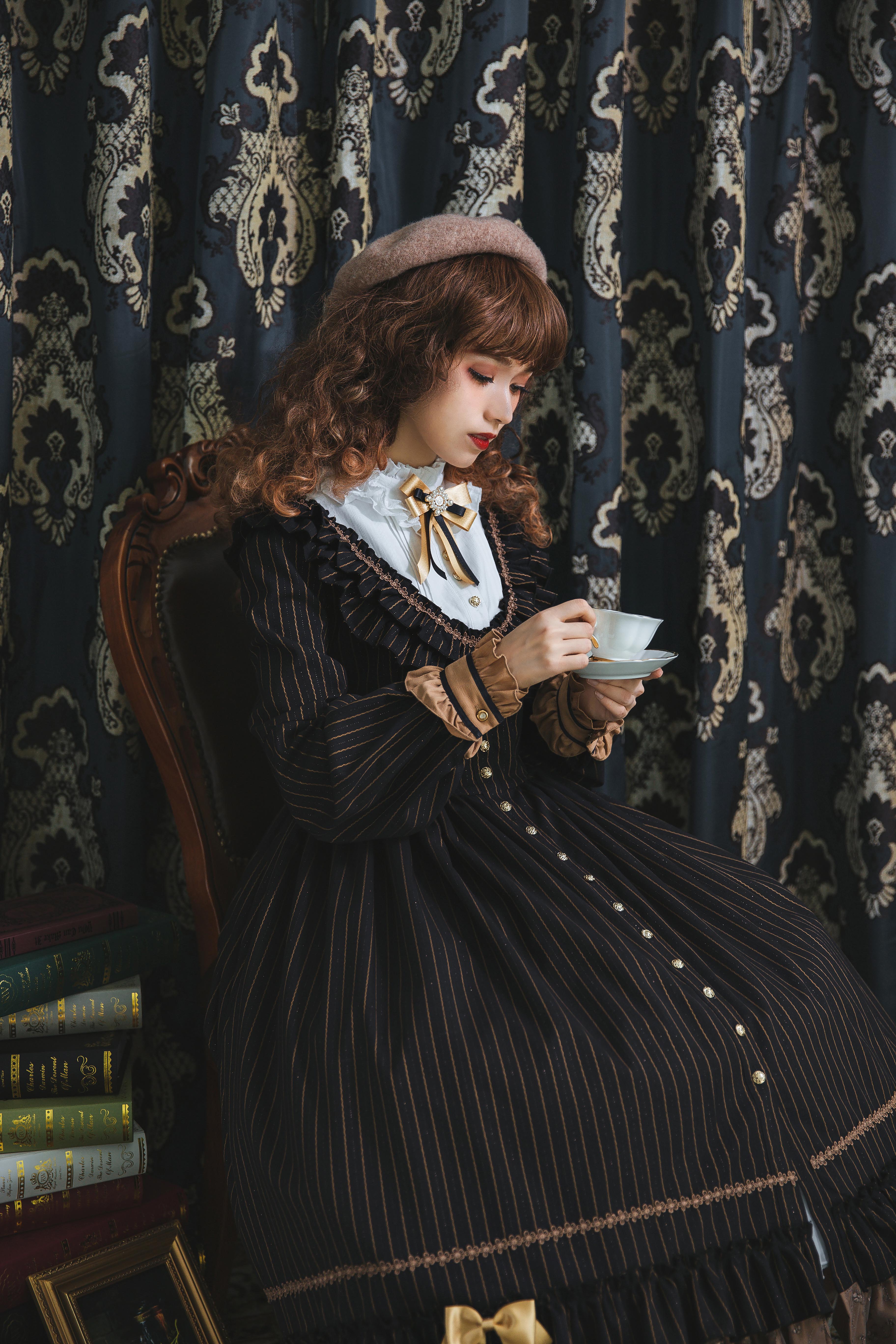 Fantastic Wind - The Florentine Traveller Elegant Lolita OP M burgundy long OP dress