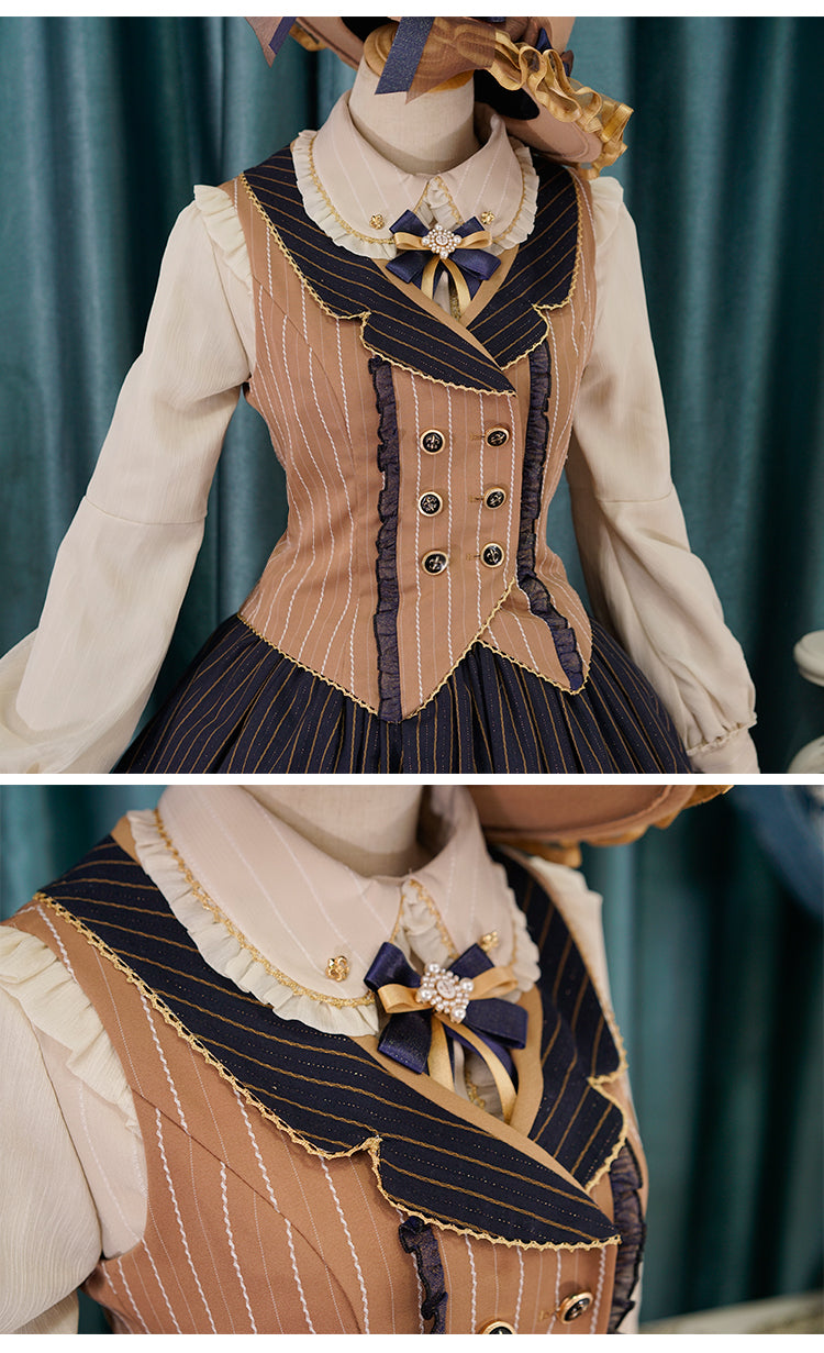 Fantastic Wind - The Florentine Traveller Elegant Lolita OP S Khaki vest (can match with cyan color SK)