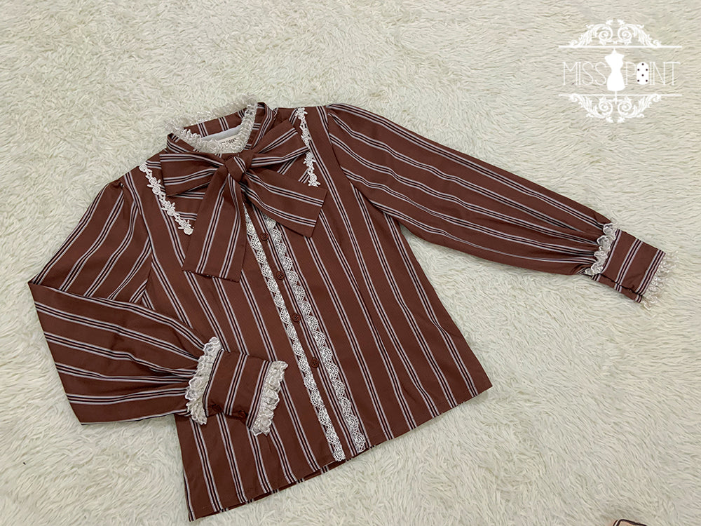 Miss Point - Chocolate Daily Light Sweet Stripe Lolita Blouse XS chocolate color