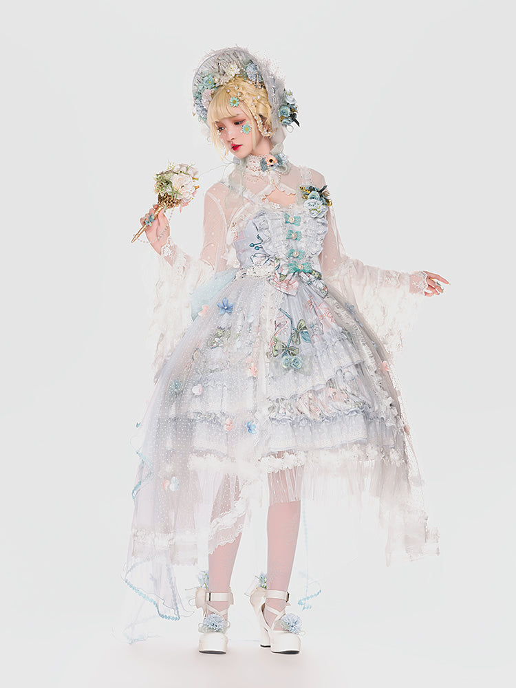 Youpairui - Sylph - Classic Lolita Tea Party Green Jumper Dress One Size bonnet full set