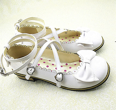 (Buyforme)Lovely Lolita Low Heel Cross Strap  Bow Tie Princess Shoes white 34 