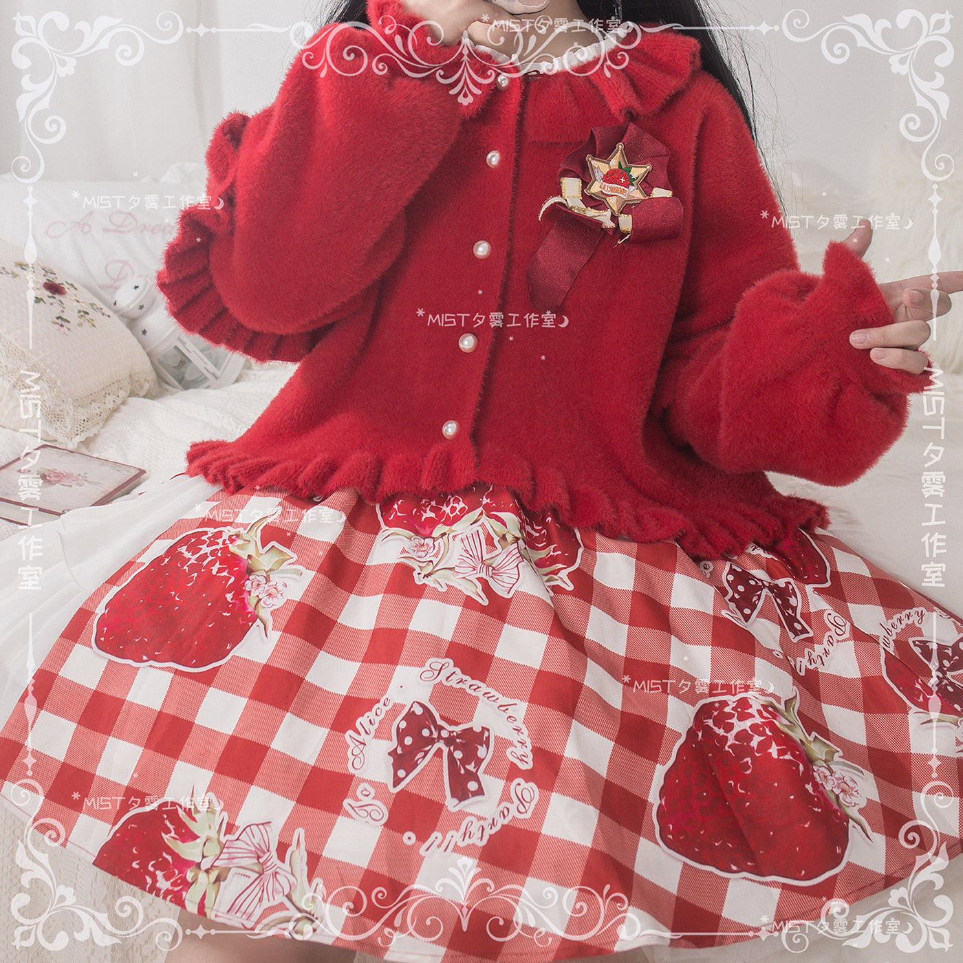 MIST~Small Ointment~Sweet Lolita Thick Sweater Coat Puff Sleeve S red (with orange) 