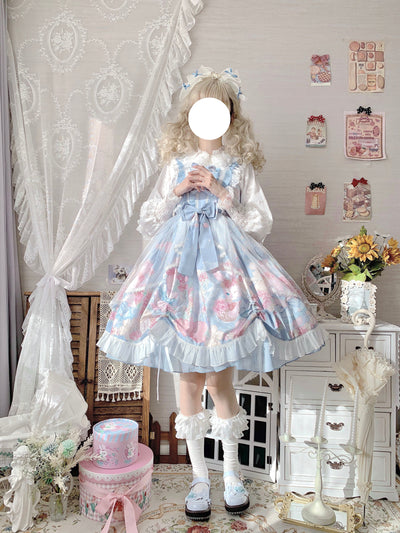 (Buyforme)Sugar Girl~Lolita Wreath Bunny Printed Summer JSK   