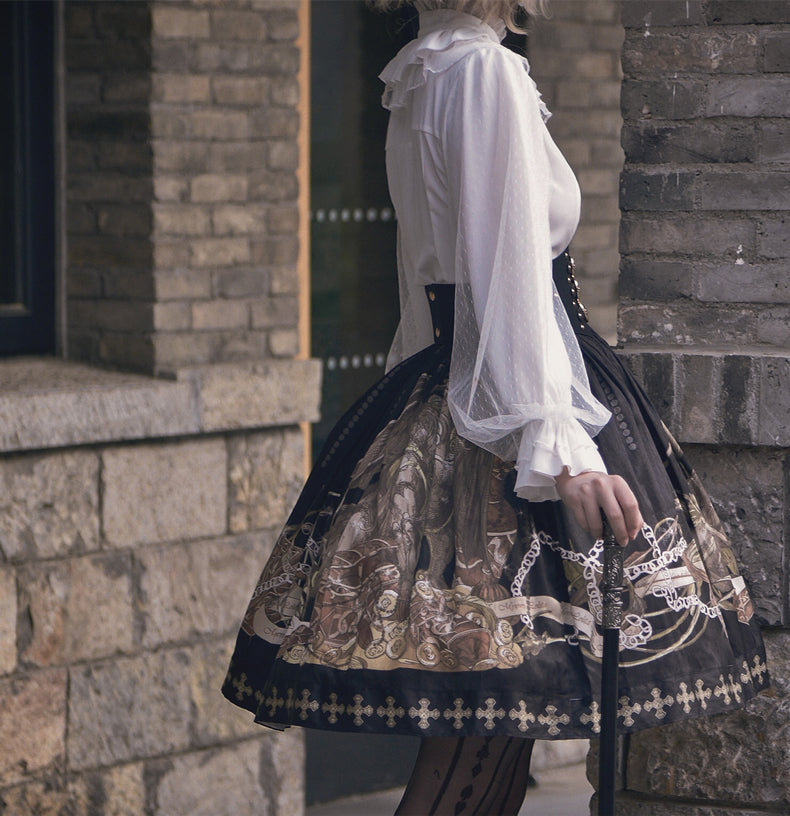 Krncrlo - Braver's Battle - Classic Lolita Patchwork Printed Skirt