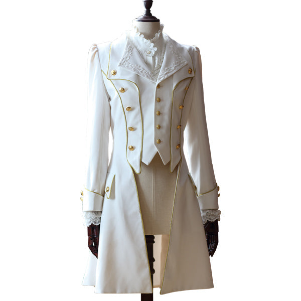 Immortal Thorn~Forever Rose~Ouji Lolita Coat Prince Handsome Wind Coat (L M S XL / White) 4396:12137