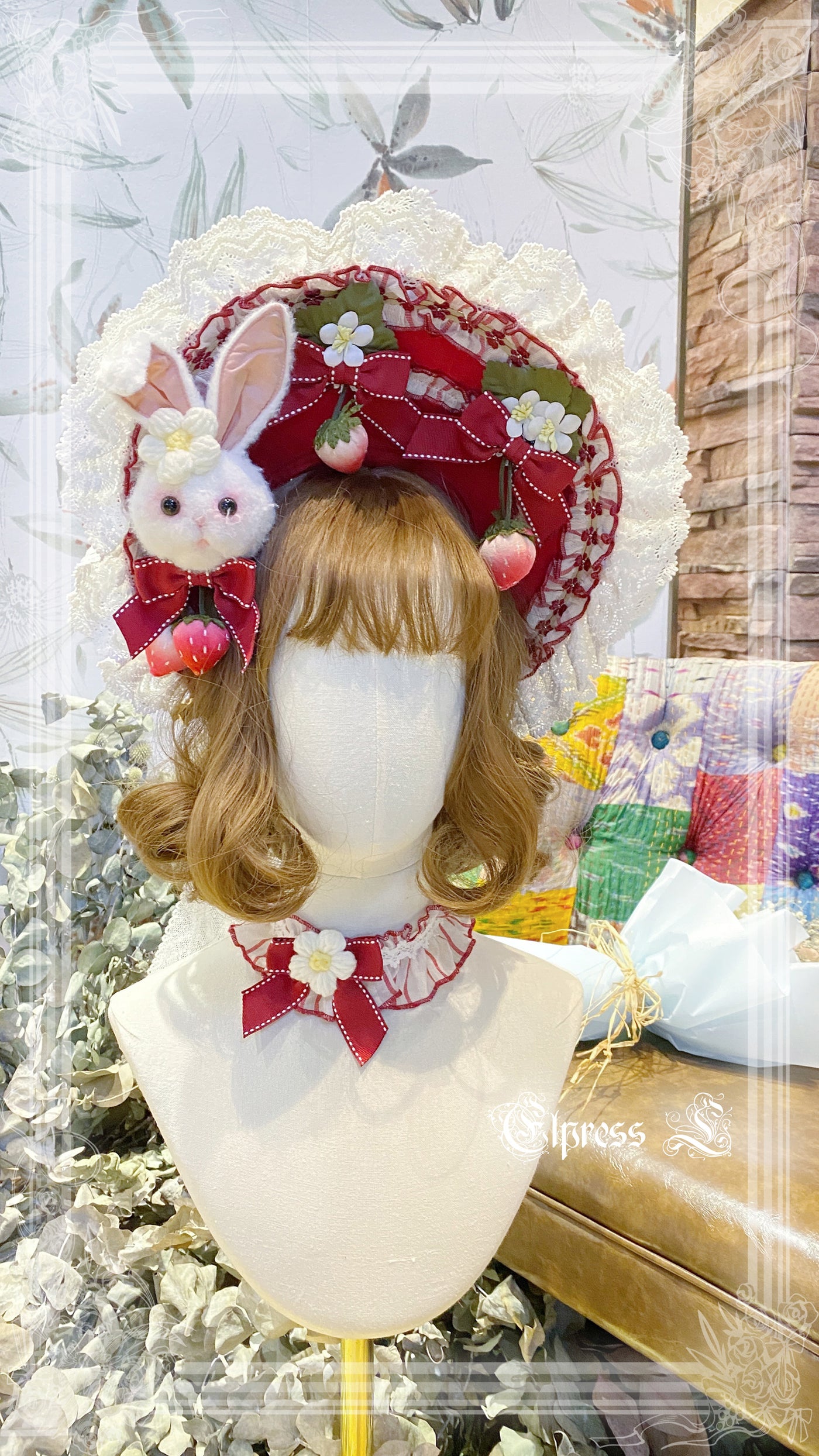 Elpress L~Strawberry Rabbit Lolita BNT Cuffs Choker red BNT without rabbit 