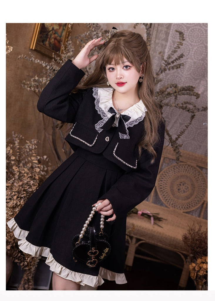 Yingtang - Plus Size Lolita French Retro Dress Set XL black short jacket only