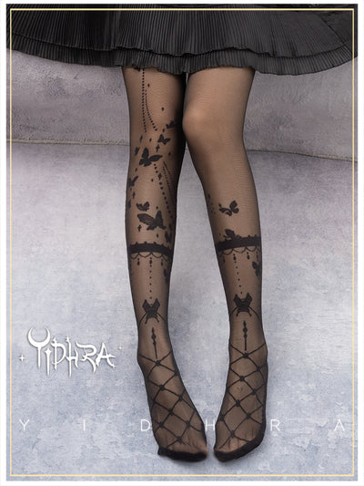 Yidhra~Night Butterfly~Kawaii Lolita Tights free size black tights (regular version) 