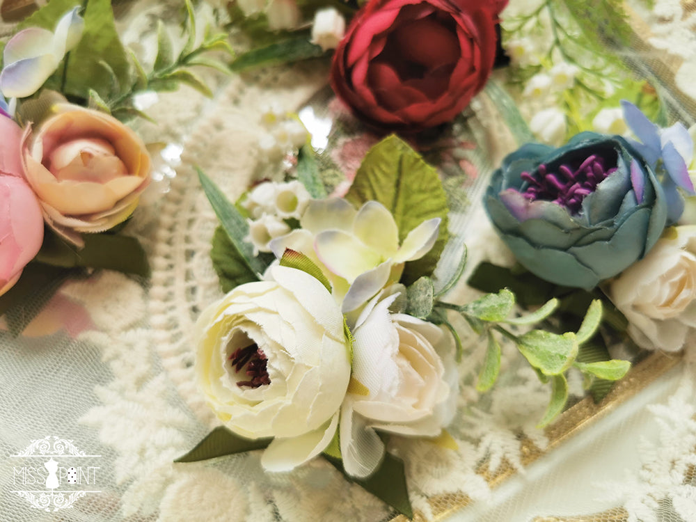 Miss Point - The Sally Gardens - Elegant Lolita Lace Choker and Brooch dual use small fabric flower- white