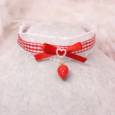 MaoJiang Handmade - Kawaii Red Bow Strawberry Choker red choker