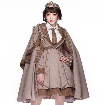 Youpairui - Sheffield - British-style Khaki Ouji Lolita Set One Size Full set